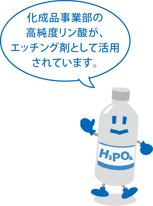 化成品事業部の高純度リン酸が、エッチング剤として活用されています。